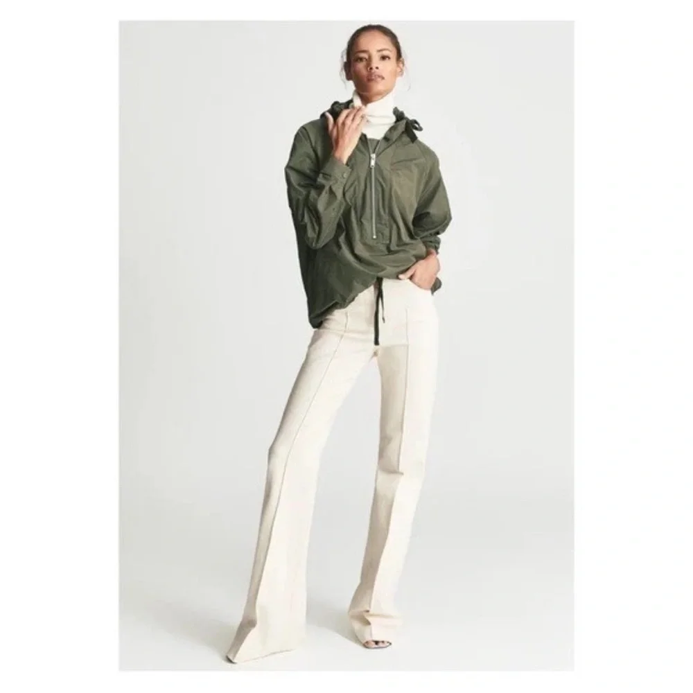 New! REISS London Jenna Short Hooded Parka Windbreaker Jacket in Khaki - Picture 4 of 13